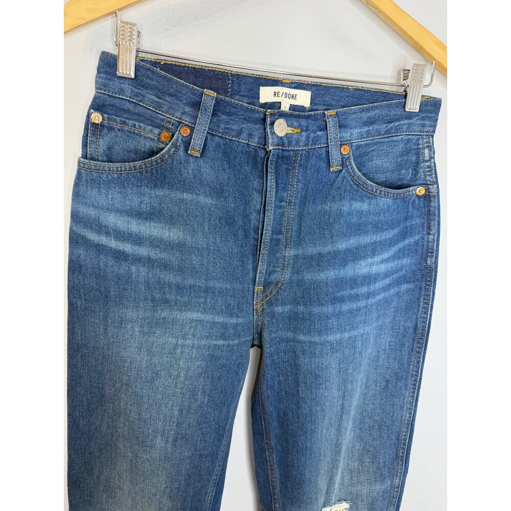 RE/DONE 90's High Rise Loose Distressed Straight Leg Raw Hem Jeans Sz 27 - Picture 3 of 14